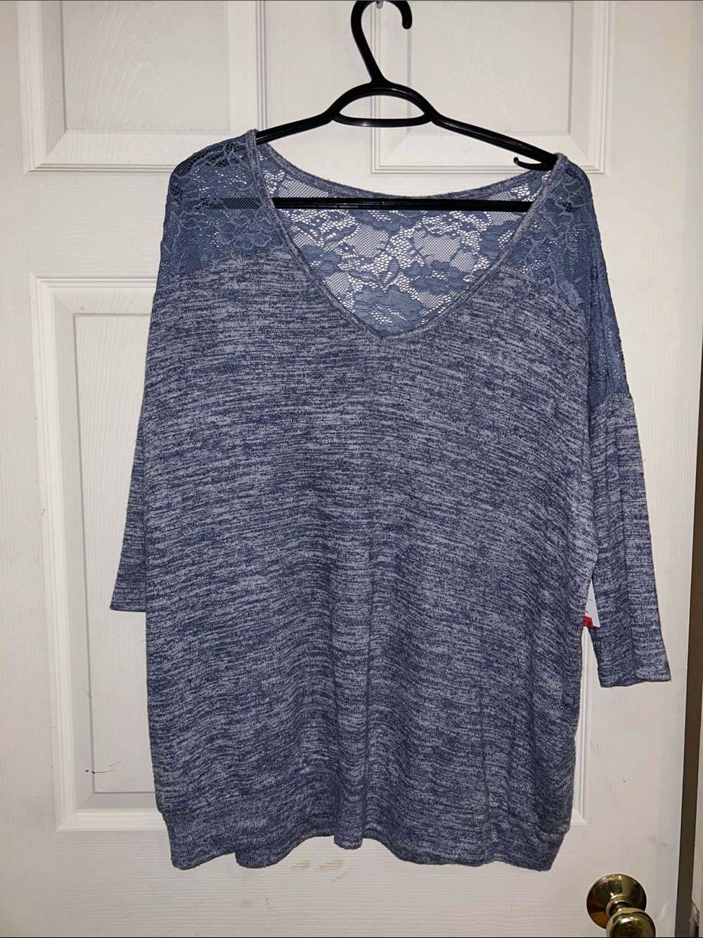 NWT Torrid Relaxed Fit Super Soft Plush V Neck Lace Yoke Dolman Top Blue Size 1X